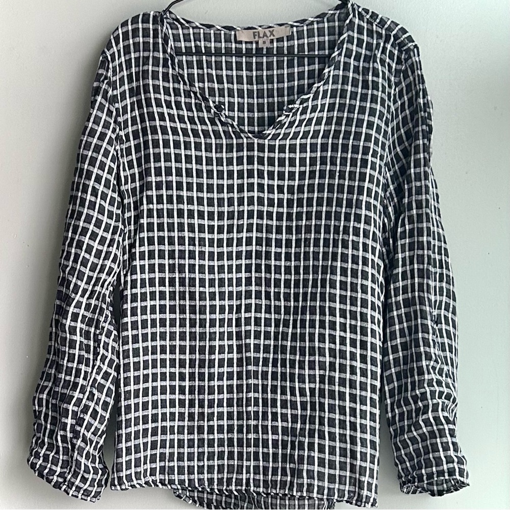 FLAX ladies linen black/white long sleeve top excellent ⭐️⭐️⭐️